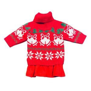 Fitwarm Cat or Dog Christmas Knit Sweater Bells, Trees, Flowers, Red Small New